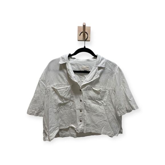 Universal Thread Women' White Linen Blend Shirt with Front Essential (Size S) S - Picture 1 of 4